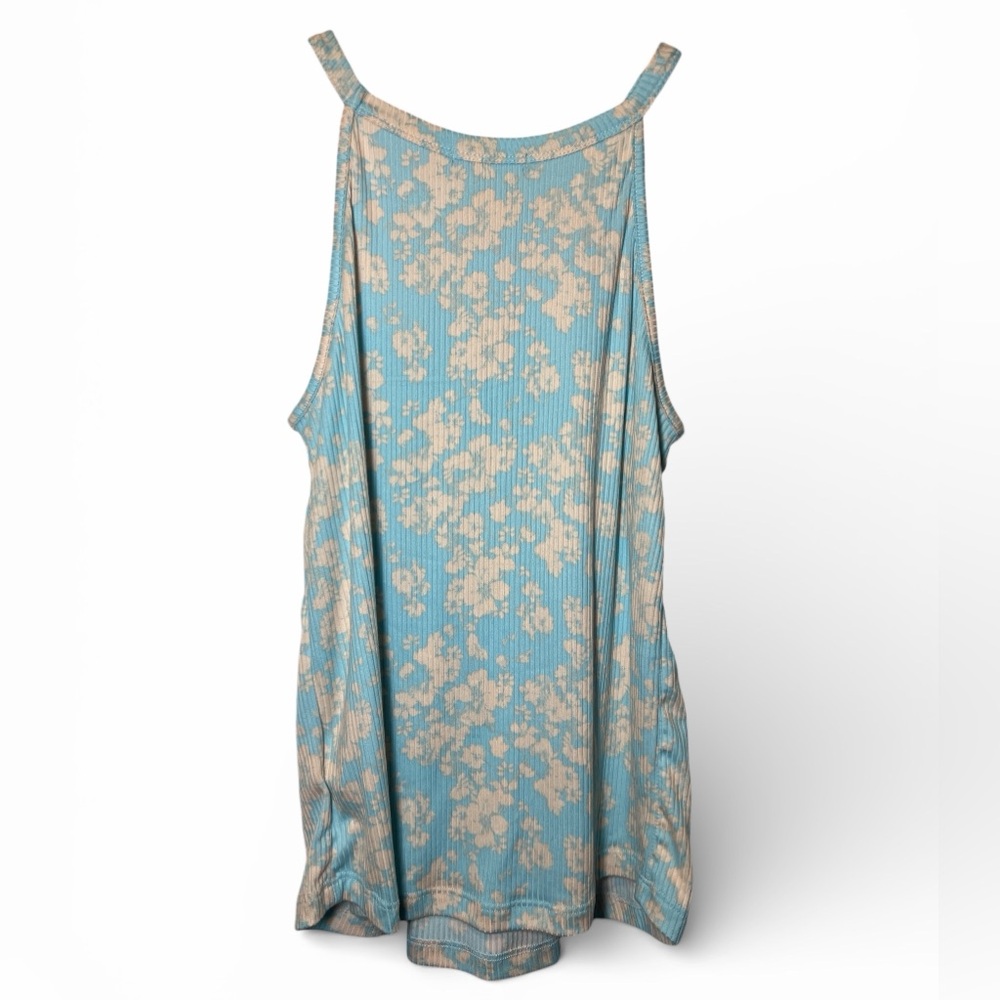 Staccato Light Blue Floral Tank Top‎ Ribbed Swing Tank Top Small Cottagecore - Picture 2 of 4